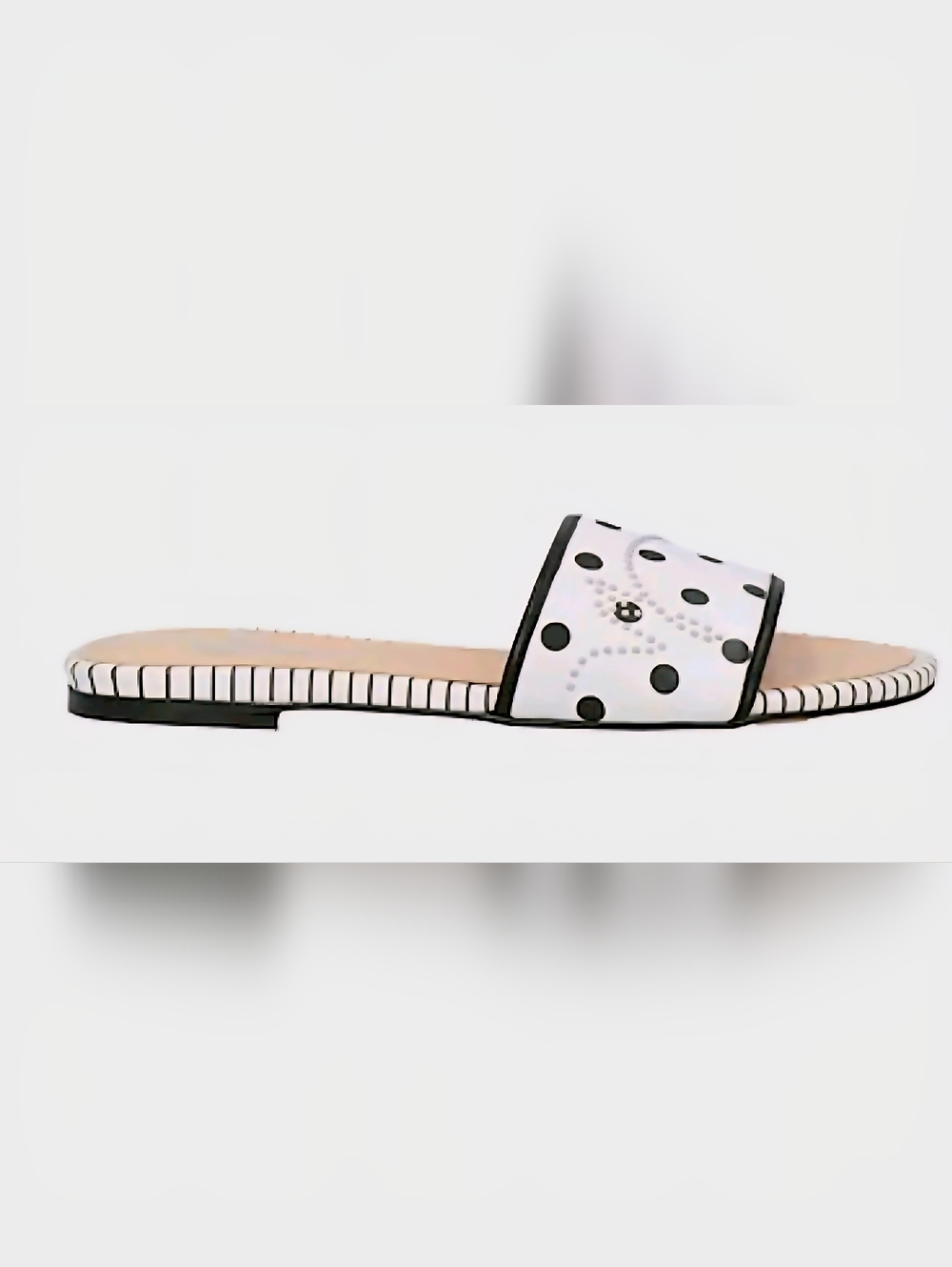$285 New  White and Black Polka Dot Italian Leather  Slide Sandals Size 9